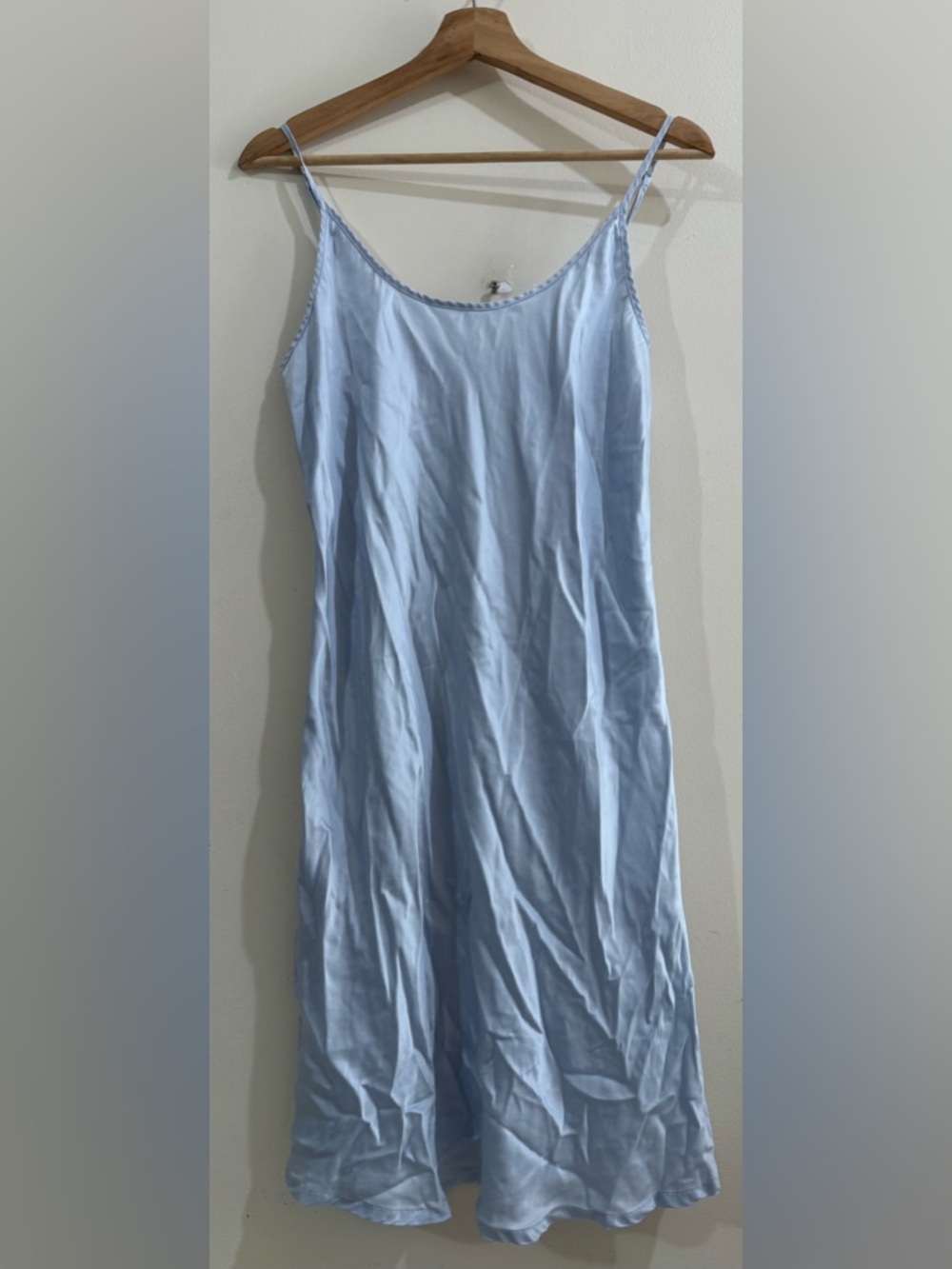 THXSILK Light Blue Satin Slip Dress with Spaghetti Straps
